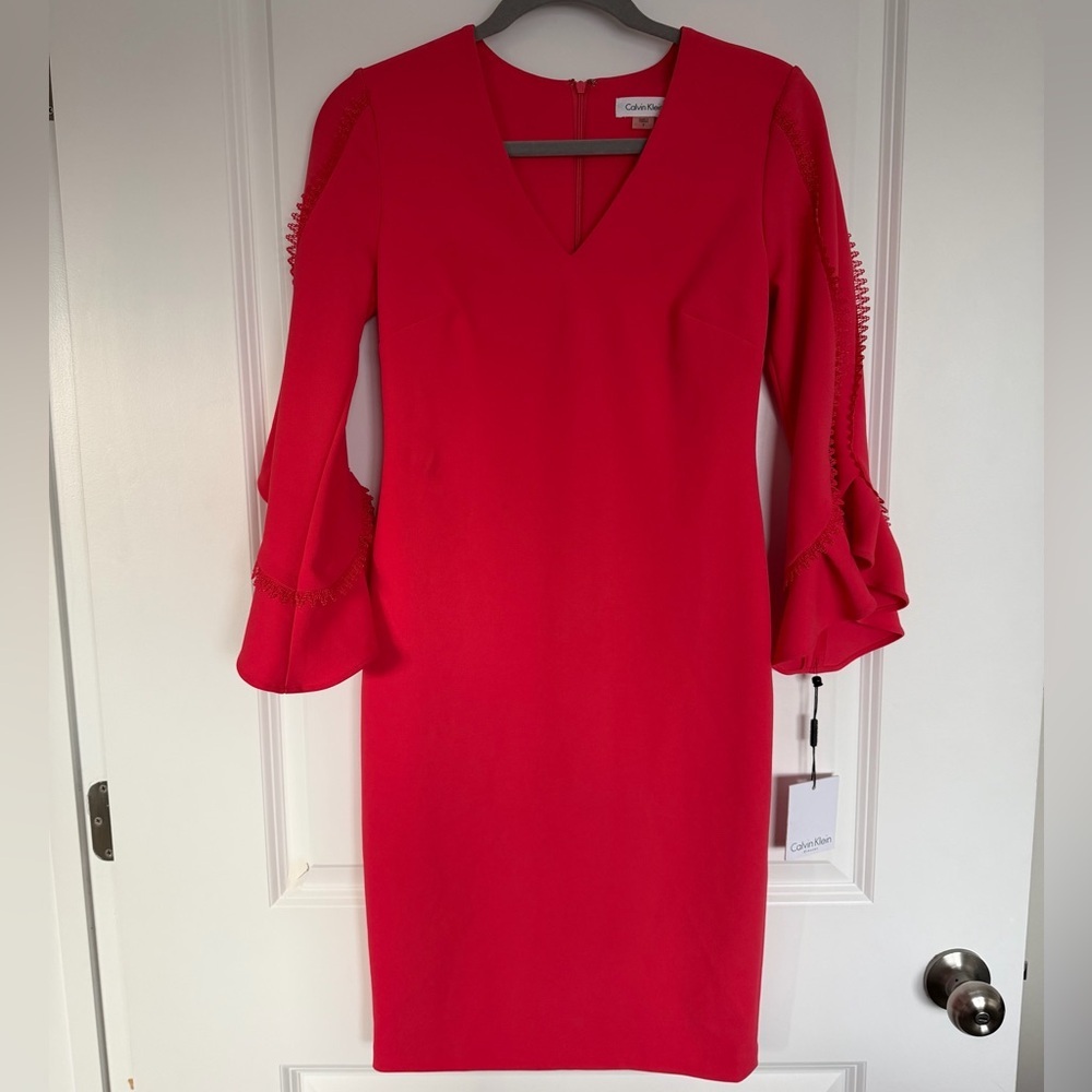 Calvin Klein Vibrant Red Long‎ Sleeve Dress